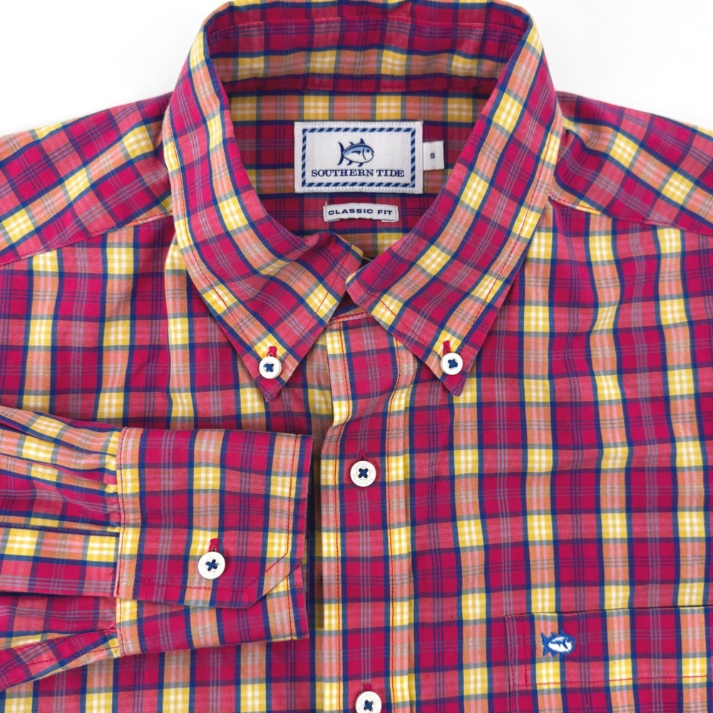 Southern Tide Classic Fit Plaid Cotton Button Down Shirt Men's Small Long Sleeve